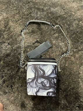 Abstract Swirl Mini Crossbody Bag with Silver Chain - Black/White